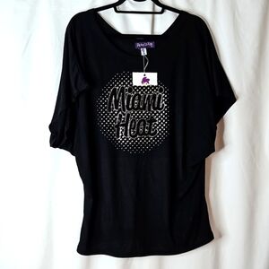 RUBEE COUTURE WOMENS MIAMI HEAT GLAM SHIRT IN BLACK WITH SILVER GLAM SIZE XLGE